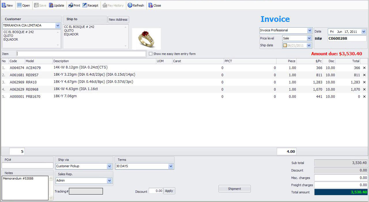 jewelry invoice